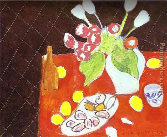 Tulips and Oysters on Black Background painting - Henri Matisse Tulips and Oysters on Black Background art painting